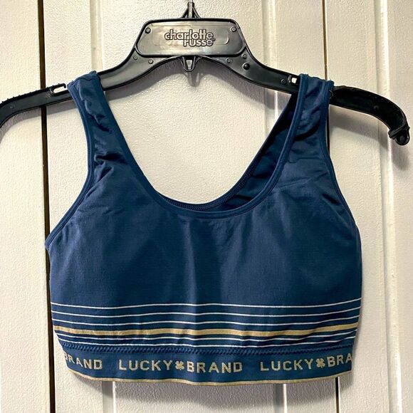 LUCKY Brand Sports Bra graphic stripes blue M - Picture 1 of 5